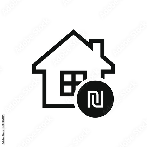 Shekel coin with house. Mortage icon concept isolated on white background. Vector illustration