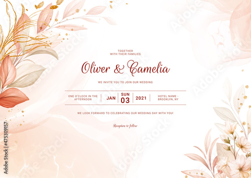 Fotografia Landscape floral wedding invitation card with pastel floral decoration