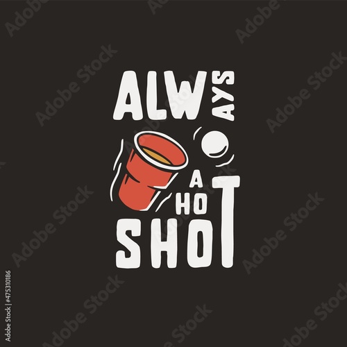 Beer pong game. T-shirt print with beer cup and flying ball for design competition or tournament in bar. Alcohol sport with throw and drink. College challenge with booze