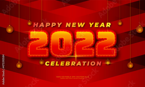 new year greeting 2022 editable text effect vector background