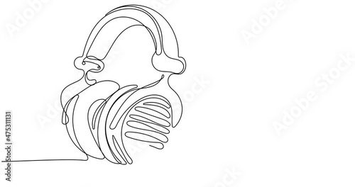 Animated continuous line drawing of   headphone. Music element for listening songs and playlist. Suitable for banner music, webinar, online training