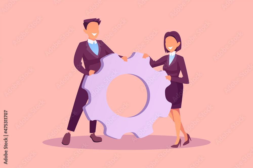 Vector of a business man and a businesswoman with a gear mechanism Vector of a business man and a businesswoman with a gear mechanism