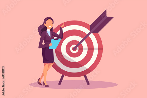 Vector of a successful business woman hitting the target