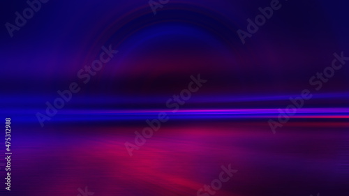 Dark abstract background. The background of an empty street with neon glow, neon reflection on the asphalt. 3d illustration