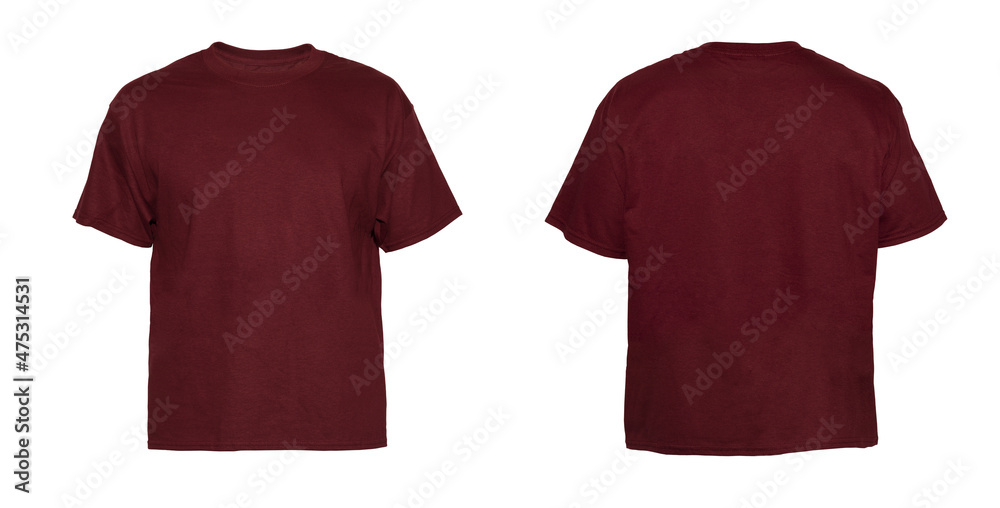Blank T Shirt color maroon on invisible mannequin template front and ...