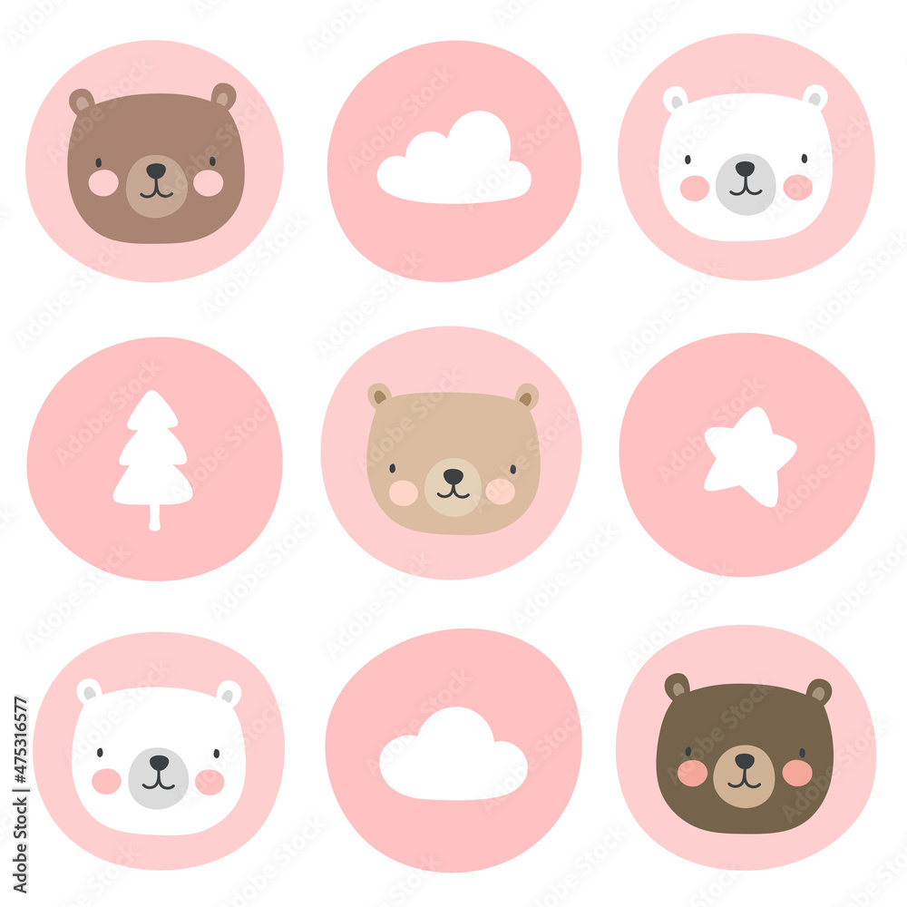 Cute teddy bear pattern, hand drawn forest background with cloud moon and star, vector illustration Cute teddy bear pattern, hand drawn forest background with cloud moon and star, vector illustration