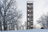 Wooden lookout tower on the top of Velka Homola in winter, Little Carpathians, Slovakia