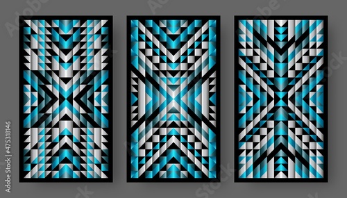 Tarot cards back set blue and silver geometric pattern