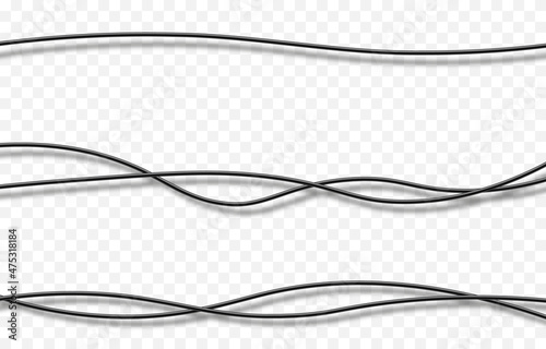 Realistic vector isolated wires. PNG wires, intertwined png wires, network, communication, cable.