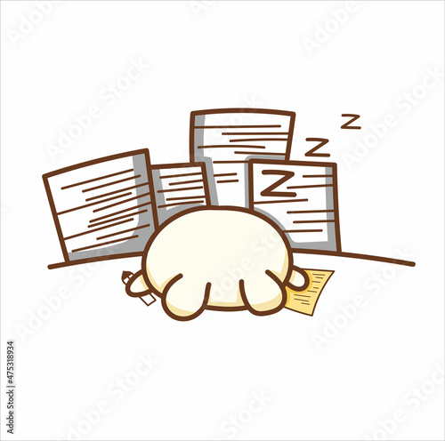 Printcute cartoon falling asleep while studying