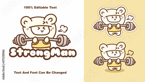 cute cartoon logo design editable text holding barbel