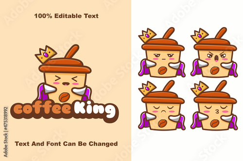 cute coffee king logo editable text many kinds of expression