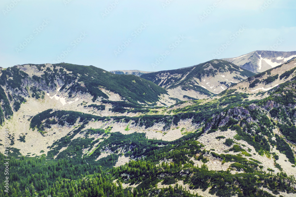 Beautiful Summer Mountain Landscape with Green Hills and  .Pirin  Mountain ,Bulgaria 