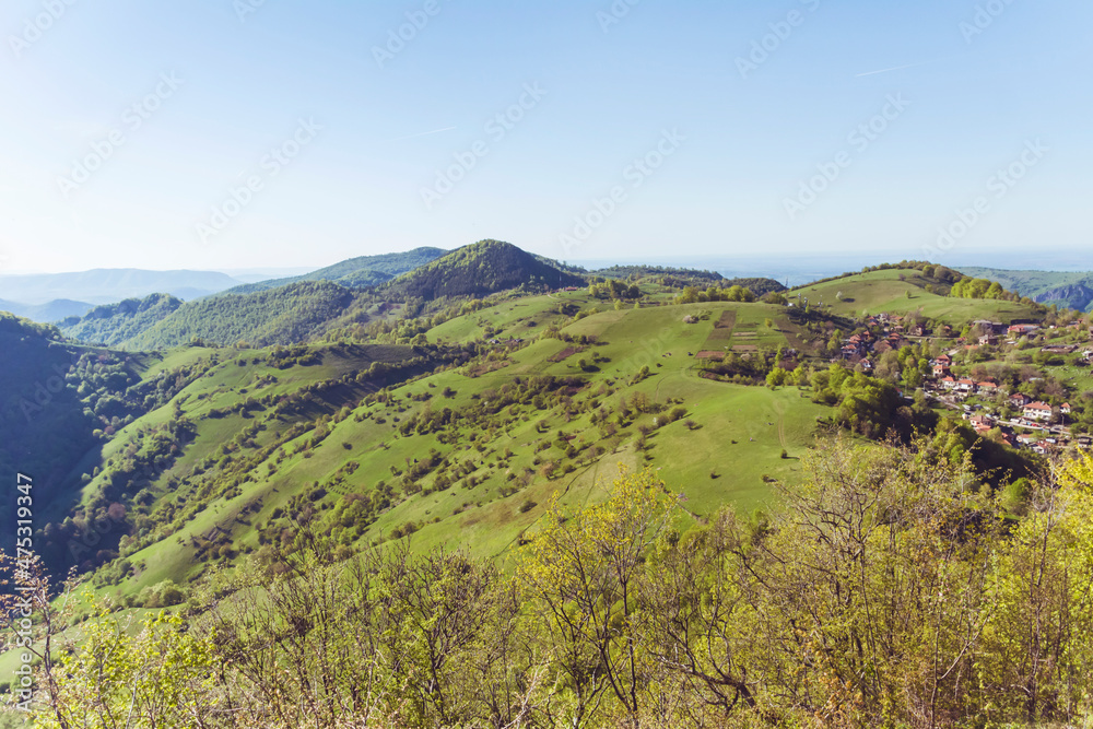 Fototapeta premium Summer Mountain Landscape with Green Meadows .Rhodope Mountains in Bulgaria 