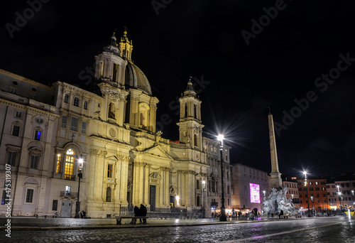 Evening Cathedral of Sant Agnese in Agone in Piazza Navona in Rome 