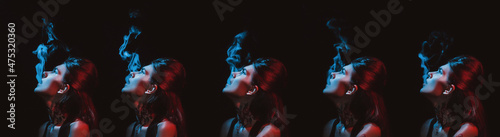 portrait of a woman with lips and smoke  