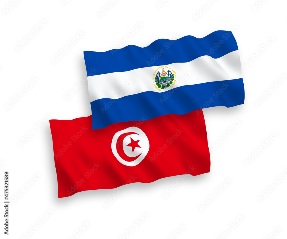 Flags of Republic of El Salvador and Republic of Tunisia on a white background Flags of Republic of El Salvador and Republic of Tunisia on a white background