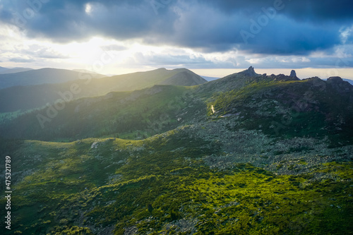 Beautiful valley and rocks at sunset in the Ergaki nature reserve photo