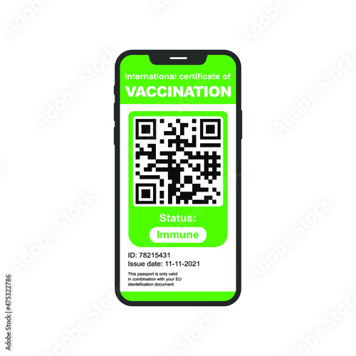 Covid-19 vaccine passport on smartphone with QR code. Traveling during coronavirus pandemic. Vector illustration