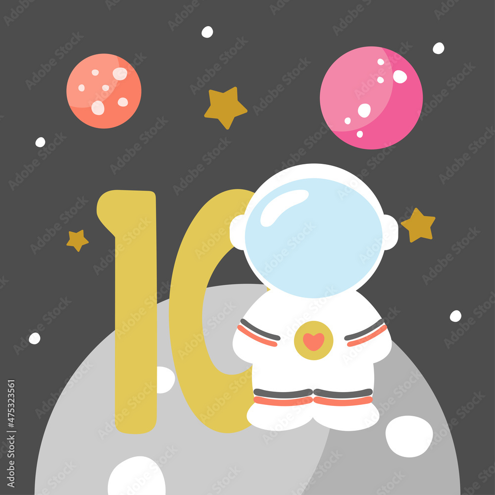Space Party Invitation Card Template, Birthday Party in Cosmic Style Celebration, Greeting Card, Flyer Cartoon Vector. Kids illustration with planets, cosmonaut and number ten. Space Party Invitation Card Template, Birthday Party in Cosmic Style Celebration, Greeting Card, Flyer Cartoon Vector. Kids illustration with planets, cosmonaut and number ten.