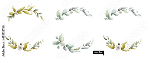 Stampa su Tela Clear vector wreath in watercolor style with leaves and flowers