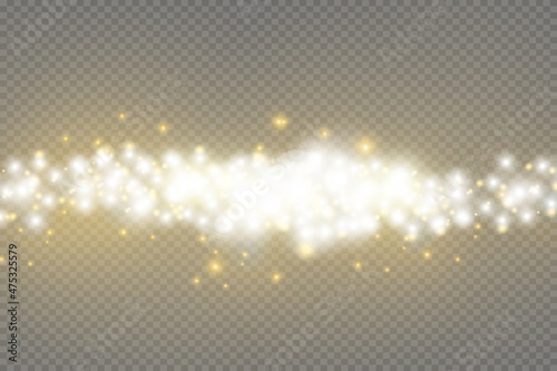 The dust is yellow. yellow sparks and golden stars shine with special light. Vector sparkles on a transparent background. Christmas light effect. Sparkling magical dust particles.