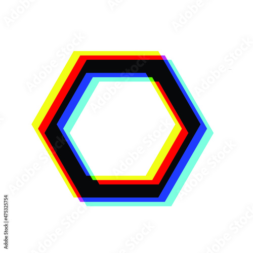 Glitch distorted geometric shape . Blurred hexagon .Minimal art design . Noise destroyed logo . Trendy defect error shapes . Glitched frame .Broken effect .vector 