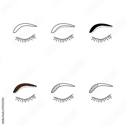 eyebrow contour correction outline icons set, vector illustration