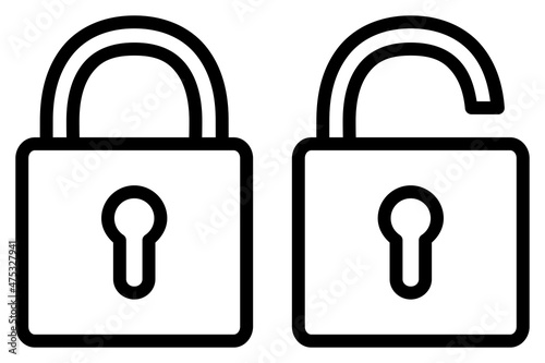 Closed lock nad open lock icons set. Outline safe symbol. Padlock vector illustration isolated on white background.