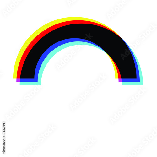 Glitch distorted rainbow . Blurred half circle .Minimal art design . Noise destroyed logo . Trendy defect error shapes . Glitched frame .Broken effect .vector 