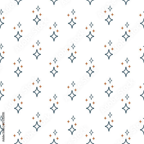 Cute Holiday seamless pattern with blue stars on a white background. Christmas star. Ornament for gift wrapping paper, fabric, clothing, textiles, surface textures. © Iryna Davydenko