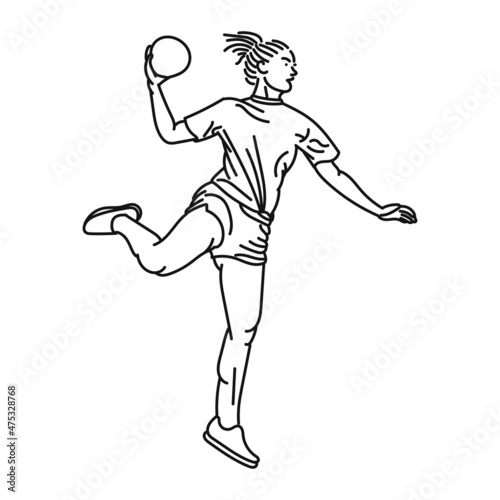 line art of woman posing stylishly playing handball