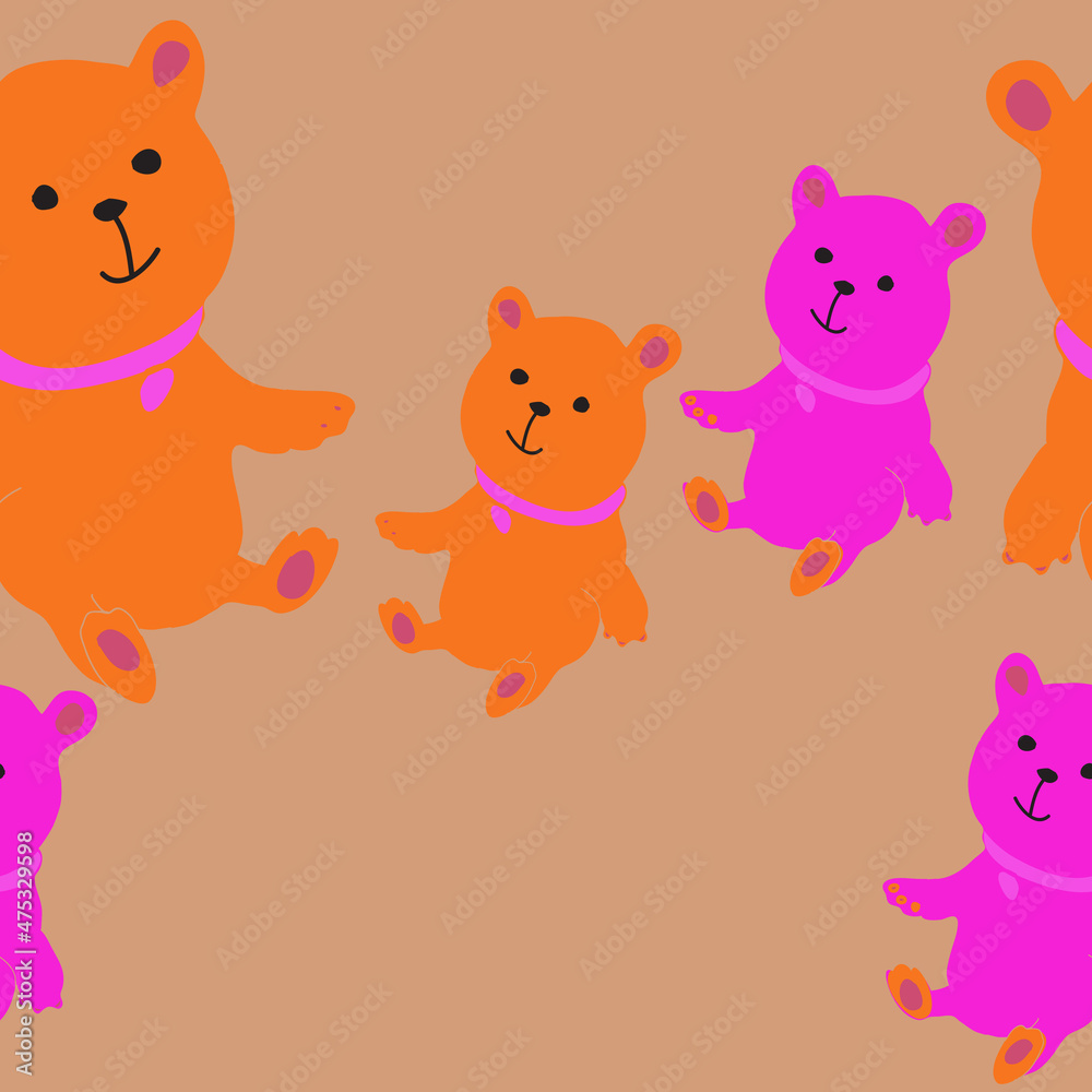 Naklejka premium Horizontal doodle baby toy bears. Hand drawn.