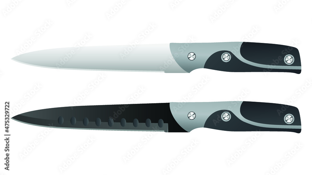 set of two realistic kitchen knives isolated on white background, Vector illustration, chef knife, Cutlery icon set set of two realistic kitchen knives isolated on white background, Vector illustration, chef knife, Cutlery icon set