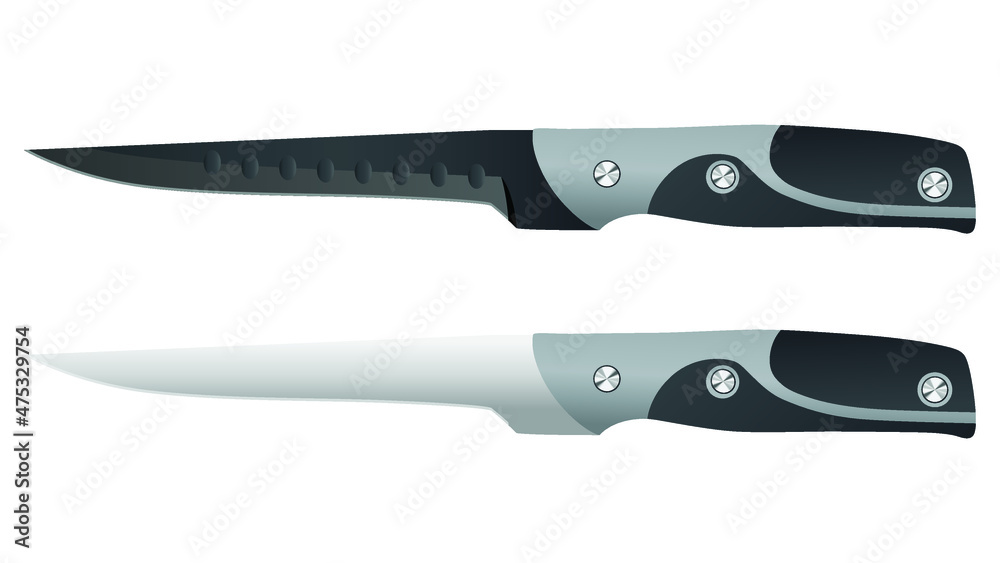 set of two realistic kitchen knives isolated on white background, Vector illustration, chef knife, Cutlery icon set set of two realistic kitchen knives isolated on white background, Vector illustration, chef knife, Cutlery icon set