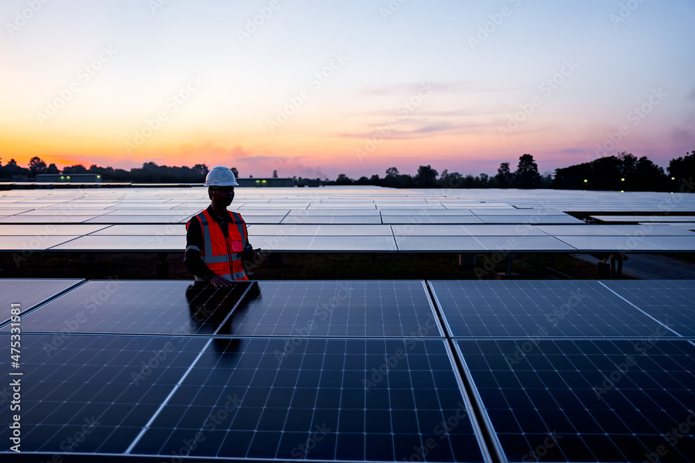 Solar power plant(solar cell) on summer season, hot climate causes increased power production, Alternative energy to conserve the world's energy, Photovoltaic module idea for clean energy production