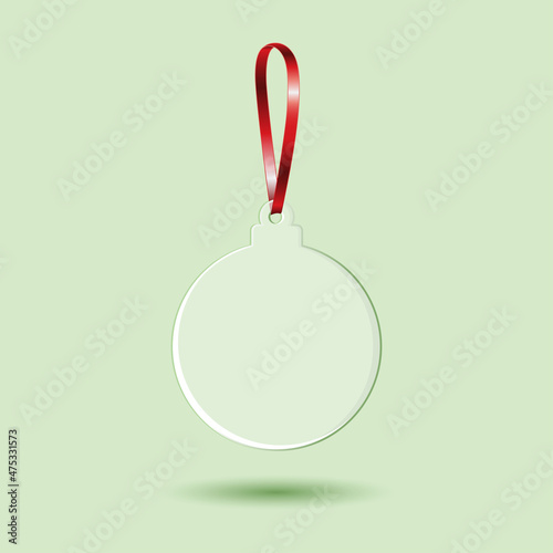 White transparent acrylic christmas ornament with red ribbon mockup template.