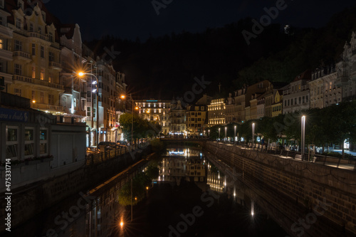 Karlovy Vary, Czech Republic, June 2019- night view of the city and it's beautiful lights