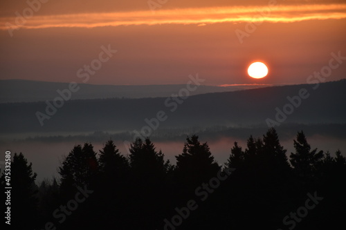 A sunrise on an autumn morning, Saiinte-Apolline, Québec, Canada