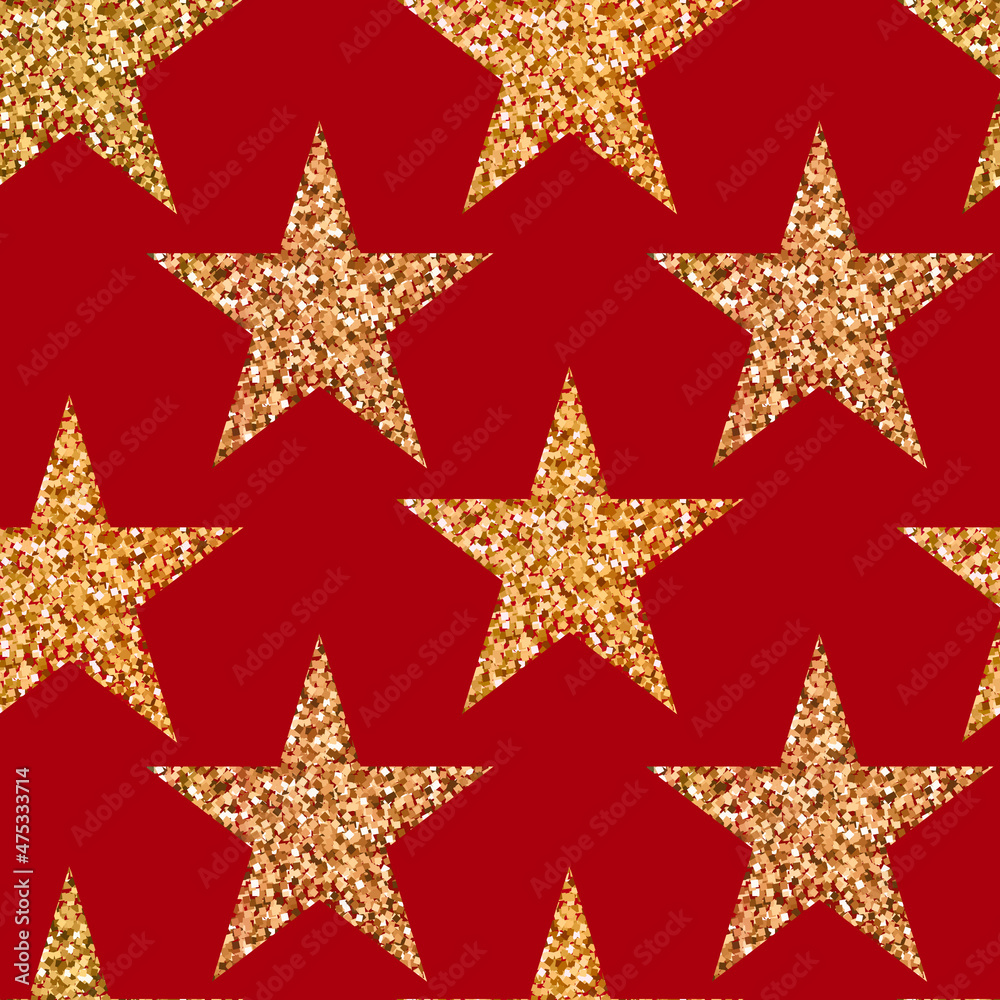 Vector seamless pattern with gold glitter stars on red background Vector seamless pattern with gold glitter stars on red background