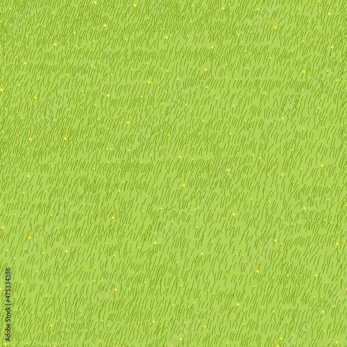 Lawn grass seamless in summer,Vector cartoon nature green field texture,Cute flower meadow in spring,Seamless Pattern summer grass on ground,Endless seasonal for four season,Abstract Nature background