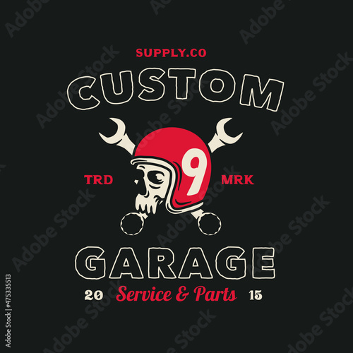 Vintage Garage Motorcycle Club Logo Badge Illustration Vector