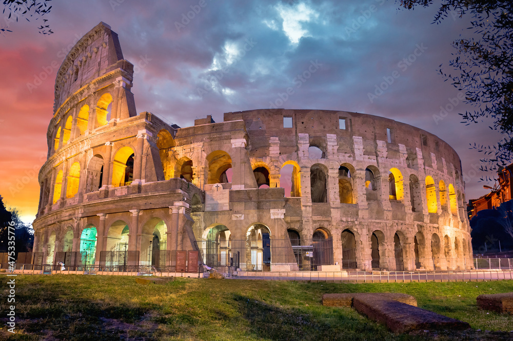 Colosseum of Rome dawn view