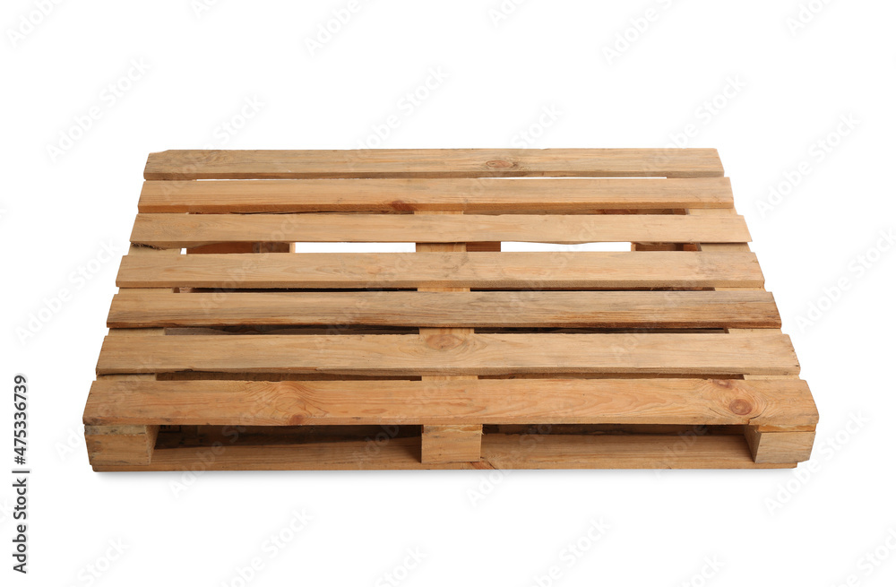 Wooden pallet isolated on white. Transportation and storage