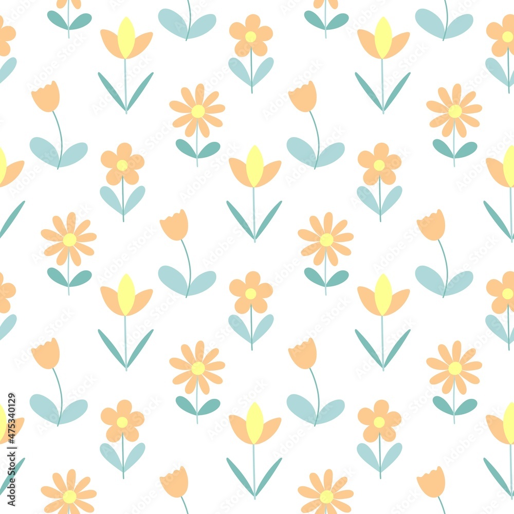 Cute spring flower pattern vector illustration. Background with delicate small wildflowers. Beautiful template for fabric, wallpaper and packaging