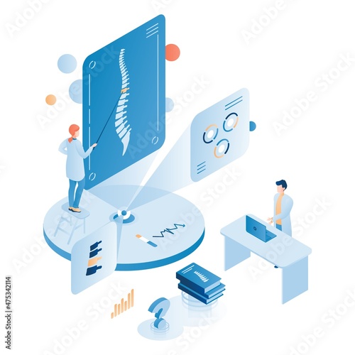 Online osteopathy medicine courses and training, vector isometric illustration. Chiropractic. Career, distance education