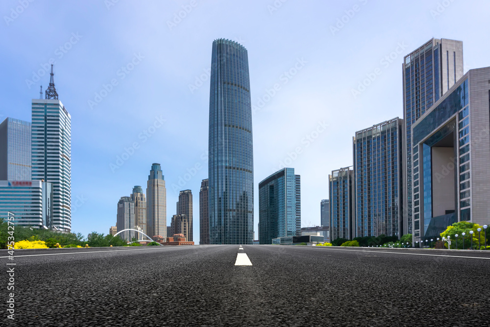Bridge,City scenery and modern architecture skyline by the Haihe River in Tianjin, China