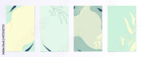 Instagram Main Feed and post creative Vector set. Background template with images design by abstract colored shapes, line arts, leaves warm color of the earth tone