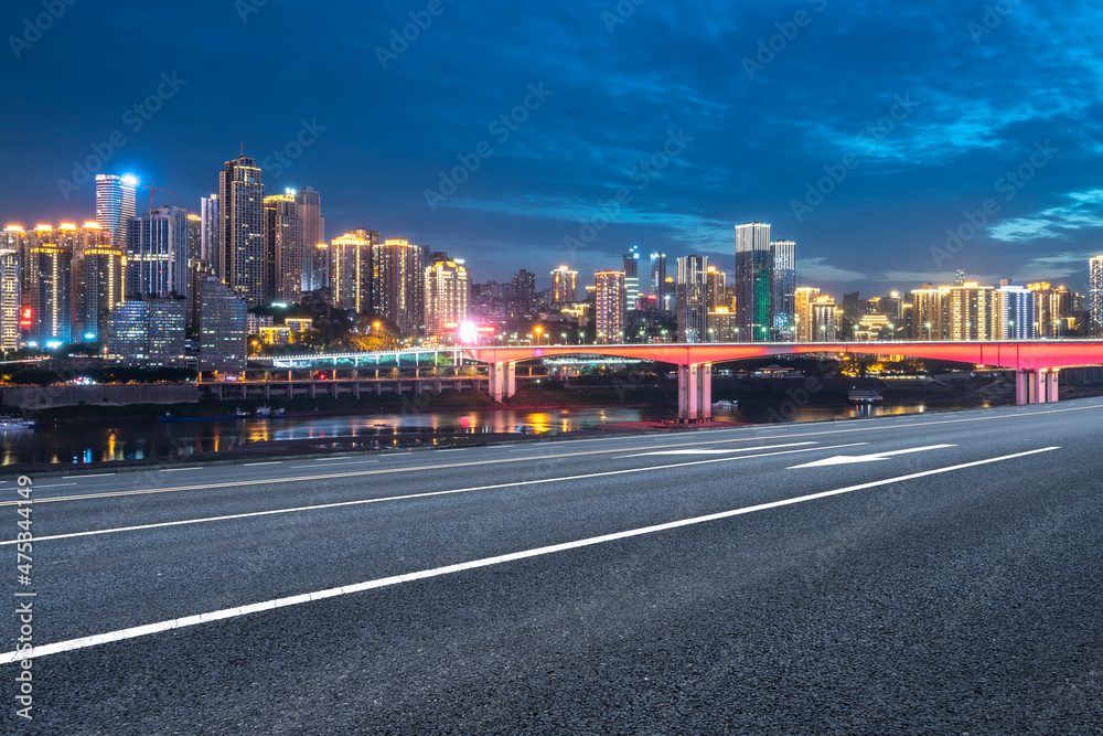 City road and modern buildings background