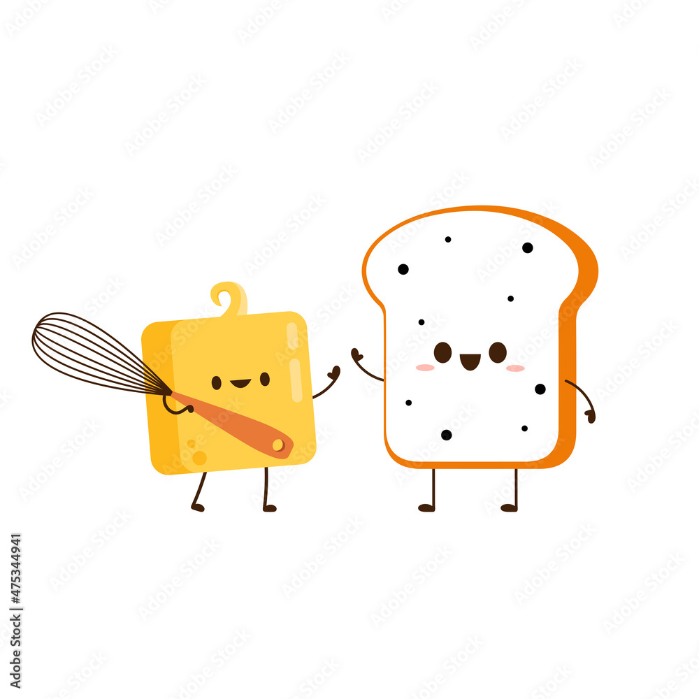 Bread and Butter character design. Cute Toast cartoon vector. Whisk vector. Bread and Butter character design. Cute Toast cartoon vector. Whisk vector.